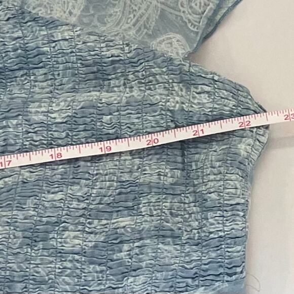 Lane Bryant Pale Blue Paisley Boho Short Ruffle Sleeve Top/Blouse Ruched, 18/20 - Picture 11 of 13